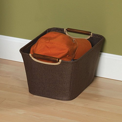 Household Essentials 601 Medium Shelf Basket with Wood Handles | Multi-Purpose Home Storage Bin | Brown Coffee Linen, Medium, Cocoa