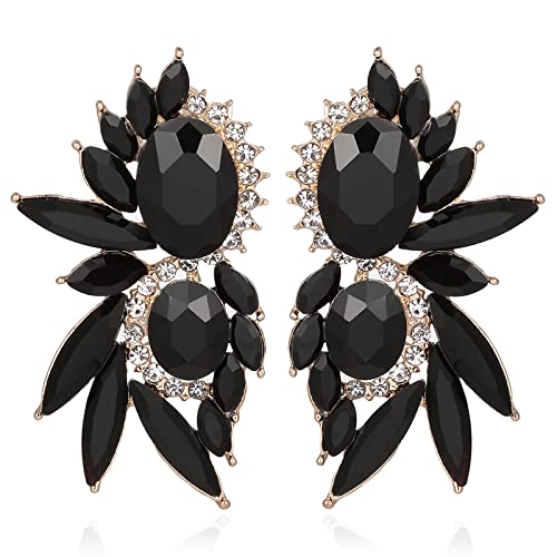 Canboer Vintage Black Rhinestone Statement Earrings Retro Fancy Crystal Cluster Drop Dangle Earrings for Women Prom