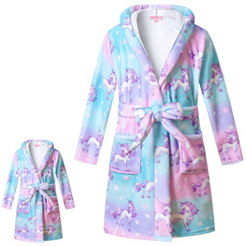 CHILDRENSTAR Matching Girls & Doll Bathrobes Kids Hooded Robes Plush Soft Fleece Pajamas Sleepwear,3t 4t