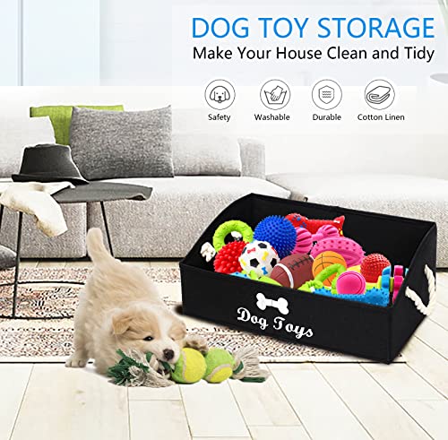 Morezi Large dog toy bin puppy shallow toy baskets dog toy storage perfect for living room playroom closet home organization - Black