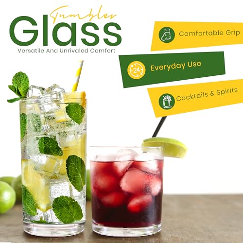 KICHLY 6 Pack Premium Quality Clear Plastic Tumblers - Each 12 Ounce Drinking Glasses - Reusable & BPA-Free Plastic Drinking Cups For Water, Juice & Other Drinks