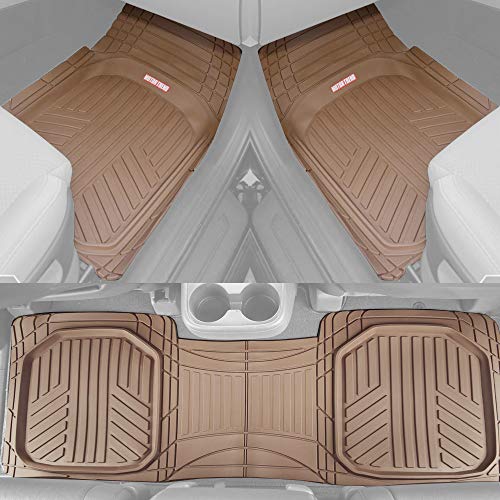 Motor Trend FlexTough Beige Floor Mats for Cars & Cargo Mat Full Set - All Weather Front & Rear Rubber Automotive Floor Mats & Cargo Liner for SUV, Car, & Van - Interior Trunk Mat & Floor Cover