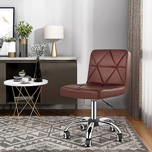 COSVALVE Armless Desk Chair, Mid Back 360 Swivel Office Chair, Height Adjustable Executive Conference Task Chair with Rolling Wheels and Diamond Pattern for Home Bedroom Computer Barber, Brown