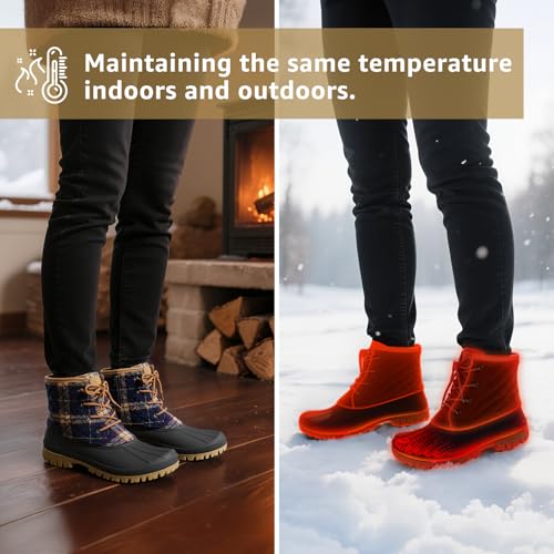 STQ Womens Winter Duck Boots Fashion Side Zipper Snow Boots Waterproof Ankle Booties Navy Plaid, 6 US