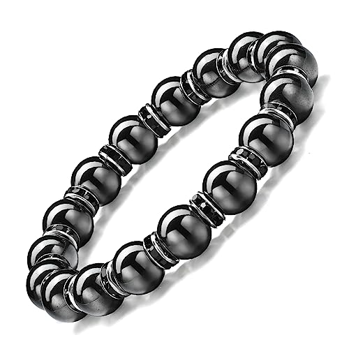 Magnetic Hematite Bracelet For Men And Women,8MM,Magnetic Bracelets With Rhinestones,Improve Sleep, Anti-Static,(Gold Zirconia,8MM)