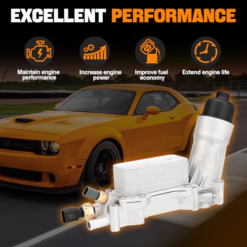 WEILEITE 68310865AB 3.6 Engine Oil Cooler Filter Housing Adapter Compatible With Dodge Journey Charger Challenger Caravan Ram ProMaster Jeep Wrangler Grand Cherokee Chrysler 200 300 2017 2018