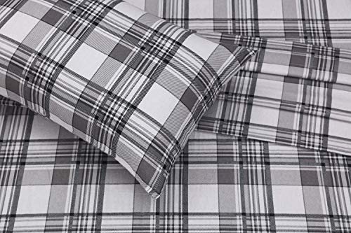 RUVANTI Flannel Sheets Twin XL Size - 100% Cotton Double Brushed Twin XL Sheet Sets, Deep Pockets 16 Inches, All Seasons Breathable & Extra Soft Bed Sheets, Warm & Cozy, 3 Piece, Grey Lining