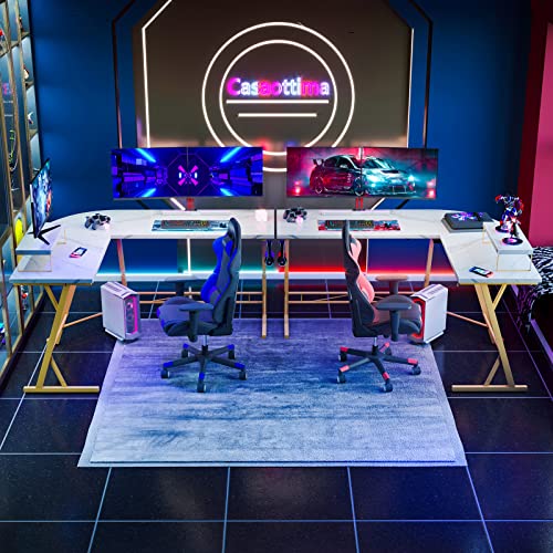 Casaottima Gaming Desk L Shaped Computer Desk, Corner Desk for Home Office with Monitor Stand 58", Laminated Marble