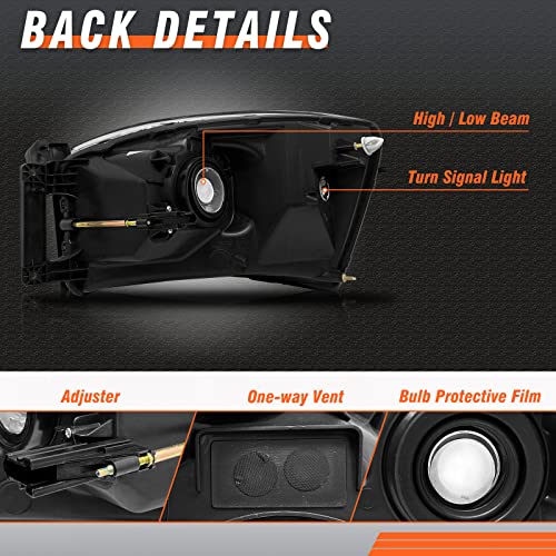 AXLAHA 2006-2008 Dodge Ram Headlights Assembly for 2006 2007 2008 Dodge Ram 1500/2006 2007 2008 2009 Dodge Ram 2500 3500 Chrome Housing Amber Reflector Replacement Driver and Passenger Side