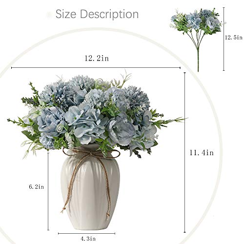 JARELING Peonies Artificial Flowers in Vase, Fake Hydrangea Silk Peony Flower Bouquet with Vase Faux Flowers Arrangement Decor Home Table Dining Room (Blue)