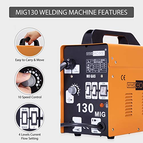 VIVOHOME MIG Welder 130 Flux Core Wire Automatic Feed Welding Machine Portable No Gas 110V DIY Home Welder w/Free Mask Black