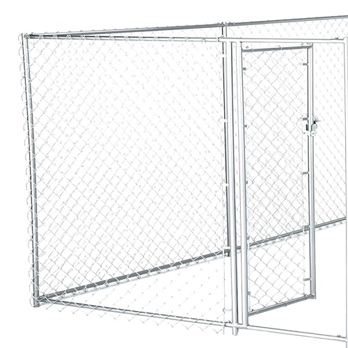 Lucky Dog Heavy Duty Outdoor Galvanized Chain Link Dog Kennel Enclosure with Latching Door, 1.5 Inch Raised Legs, and Adjustable Configuration, Silver