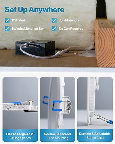 Sunco 48 Pack 6 Inch LED Recessed Light, Canless Ceiling Lights Slim with Junction Box, 850 LM, 14W (100W Equivalent), Selectable CCT 2700K/3000K/4000K/5000K/6000K, Dimmable, Wafer Thin ETL