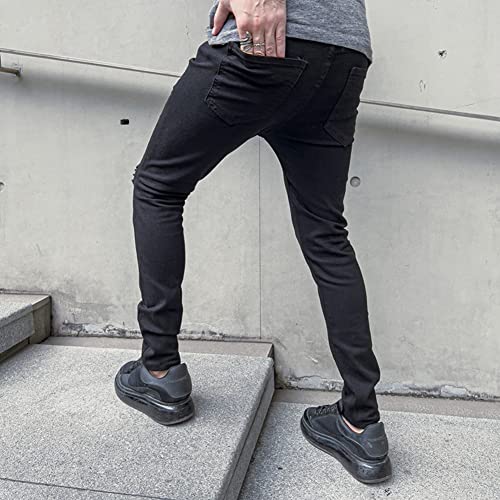 LONGBIDA Men's Slim Fit Ripped Stretch Skinny Jeans for Men, Distressed Tapered Leg Fashion Pants, Light Blue, 30
