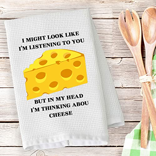 BDPWSS Funny Cheese Kitchen Towel Cheese Lover Gift I Might Look Like I'm Listening I'm Thinking About Cheese Dish Towel (Thinking Cheese TW)
