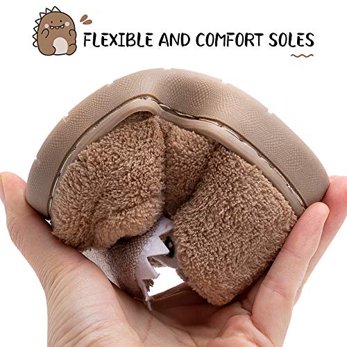 techcity Boys Girls Warm Slippers Winter Indoor House Home Shoes for Toddler Kids Cute Dinosaur Fur Lined Slippers