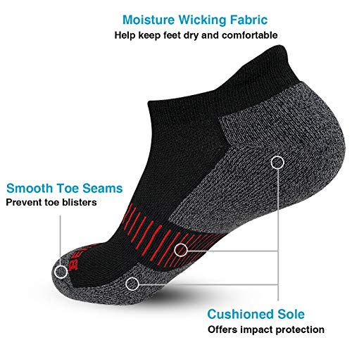 BERING Men's Ankle Socks Thick Cushioned Athletic Socks for Running, Walking, Workout, Black, Size 9-12, 6 Pack