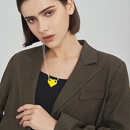Bricks Assembled Pendant Necklace Heart Shape Matching Geometric Block Charms Valentines Day Friendship Creative Jewelry Gift for Couple Lover Best Friends (Orange)