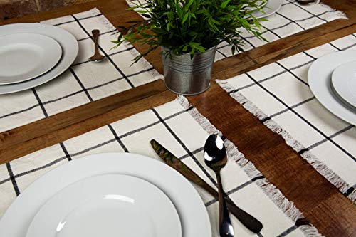 Sticky Toffee Woven Cotton Placemats Set of 4, Cream Farmhouse Plaid, 14 x 19 in, Washable Table Mats for Kitchen or Dining Table