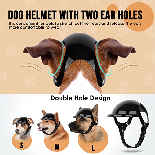 SlowTon Dog Helmet and Goggles - UV Protection Doggy Sunglasses Dog Glasses Pet Motorcycle Helmet Hat with Ear Holes Adjustable Belt Safety Hat for Small Medium Large Dogs Puppy Riding (Black, S)