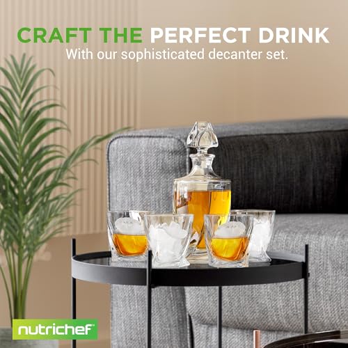 NutriChefKitchen Home Bar Whiskey Decanter,Whiskey Glass Decanter Aerator Set with Four 750ml Whiskey Glasses,Elegant Home Bar,Tabletop Accent Decoration,Separates Sediment Effectively Before Pouring