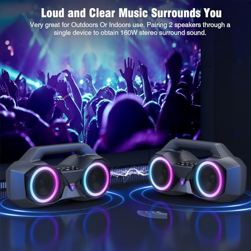 KMAG Portable Bluetooth Speaker - IPX7 Waterproof Wireless Speakers with 80W Loud HiFi Stereo Sound, 20H Playtime, Dynamic Light, Deep Bass, Dual Pairing, 5.3 BT for Outdoor, Gifts (Silver Grey)