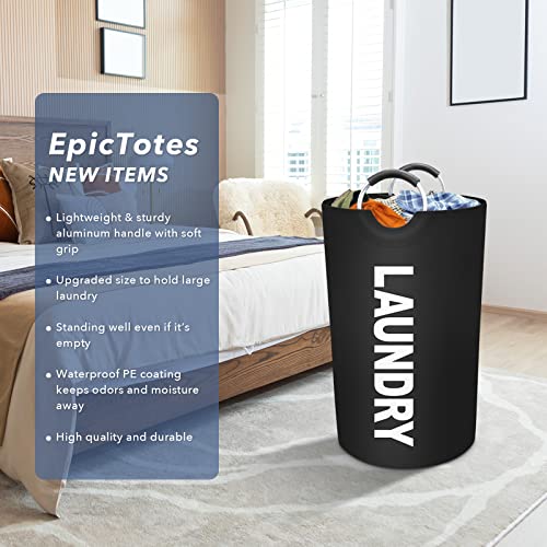 EpicTotes 75L Large Laundry Basket, Freestanding Waterproof Laundry Hamper, Collapsible Folding Tall Clothes Hamper, Easy Carry with Foam Protected Aluminum Handles for Dorm, Family, Travel (Black)