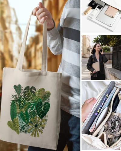 Nioobager Canvas Tote Bag for Women with Inner Pocket, Aesthetic Shoulder Book Bags Gift Totes Shopping Reusable Grocery Bags