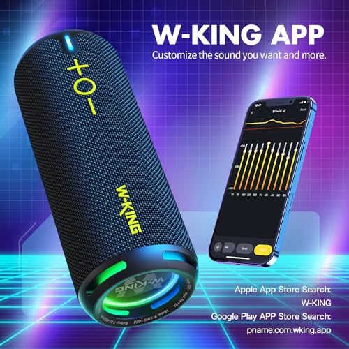 W-KING Bluetooth Speaker, IPX7 Waterproof Portable Speaker Bluetooth Wireless Loud with Dual Voice Coil, Customized EQ APP/Deep Bass, 40W 360° Sound Outdoor Shower Speaker, Party Lights/V5.3/TF/AUX