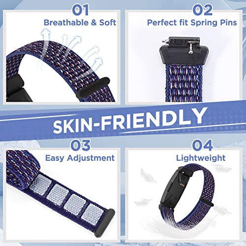 WNIPH Nylon Bands Compatible for Fitbit Inspire 3/Inspire 2/Inspire/Inspire HR/Ace 3/Ace 2 Bands, Breathable Sport Replacement Straps Soft Adjustable Solo Loop Nylon Wristband for Women Men