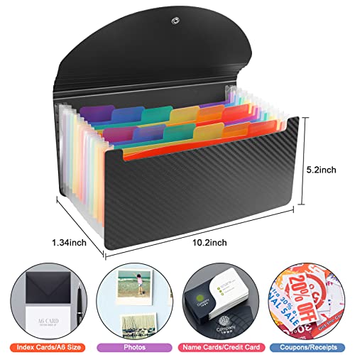 CASAON A6 Black Plastic File Folder with 13 Pockets for Storage and Organization