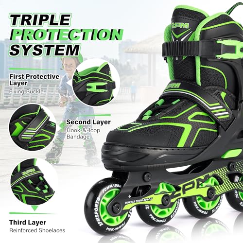 2PM SPORTS Torinx Boys Adjustable Inline Skates, Fun Beginner Roller Skates for Kids, Youth, Girls, Men and Women - Black Medium