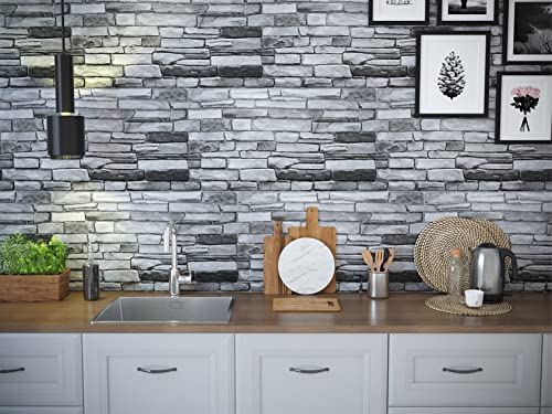 Smart Profile 3D Wall Panel - PVC Casted Faux Stone - 50 Sq Ft for Full Wall Interior Coverage - Heat, Scratch & Moisture Resistant Design for Home, Kitchen, DIY - Silver Slate - 38.6" x 19.6"