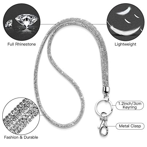 Soleebee Rhinestone Office Lanyard, 31.5'' Bling Neck Lanyard with Metal Clasp & Keyring, Crystal Lanyard for Women, ID Card, Keys Strap (5 Pack)