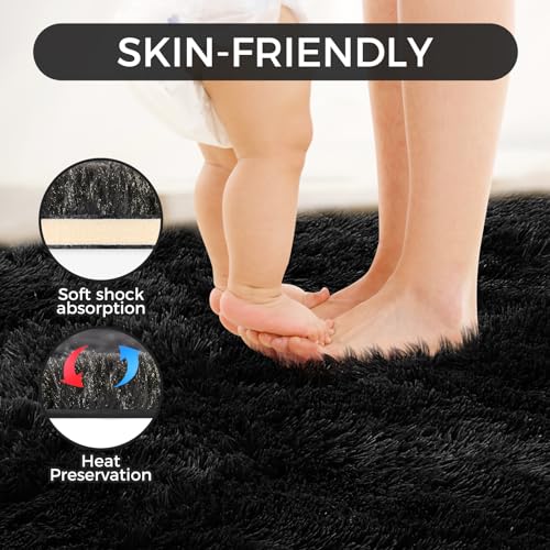 Super Soft Rugs for Living Room, Fluffy Shag Area Rugs, High Pile Soft Carpet for Bedroom and Teens Living Room, Home Decor, Tie-Dyed Blue Grey, 4X6