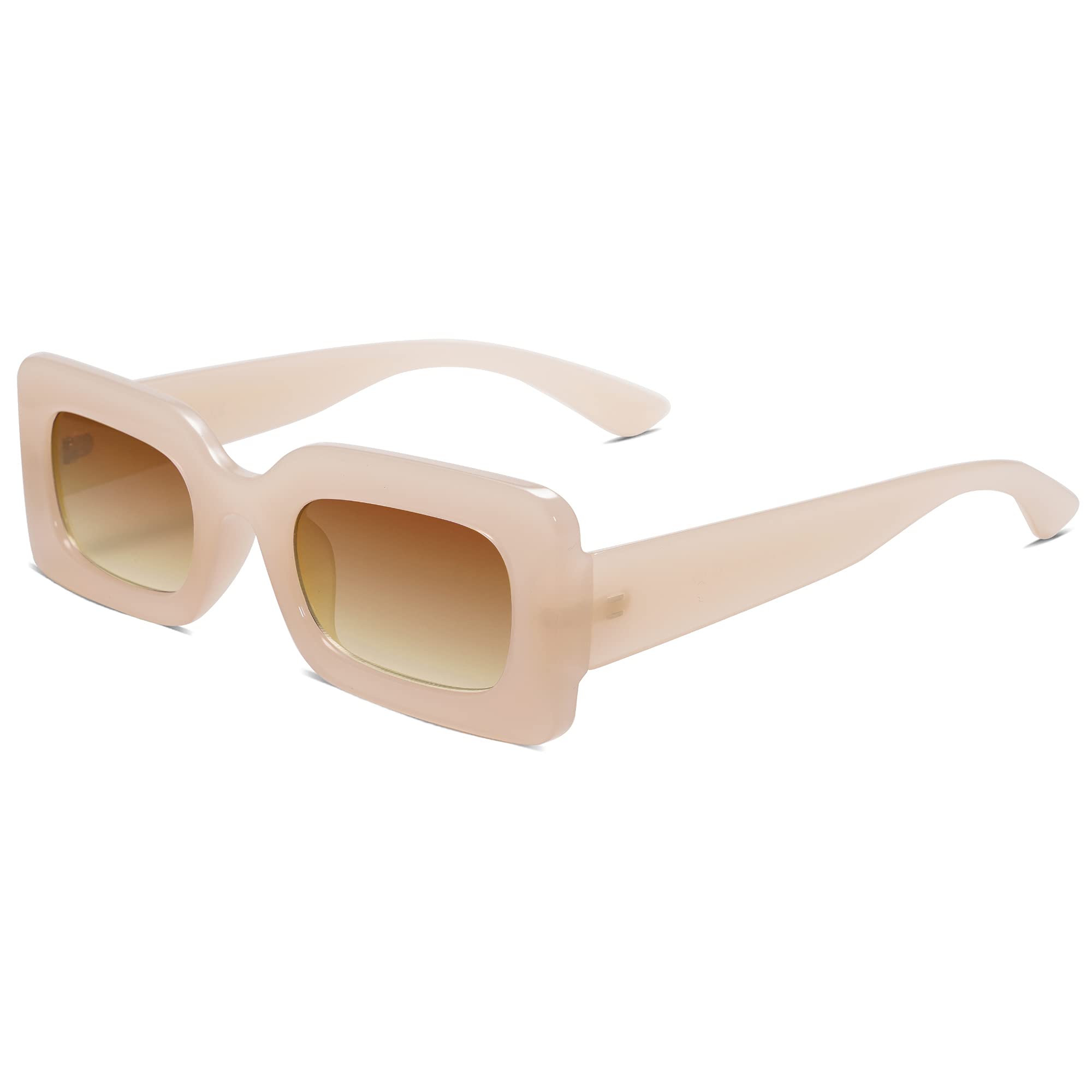 SOJOS Retro 90s Nude Rectangle Sunglasses Womens Mens Trendy Chunky Glasses Beige Frame Brown Lens