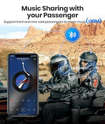 Motorcycle Helmet Bluetooth Headset ,2000M 10 Riders Noise Cancellation Intercom Communication System, Multitasking Audio Hands-Free Speakers, Helmet Radio, Stereo Music Motorcycle Accessories, 2 Pack
