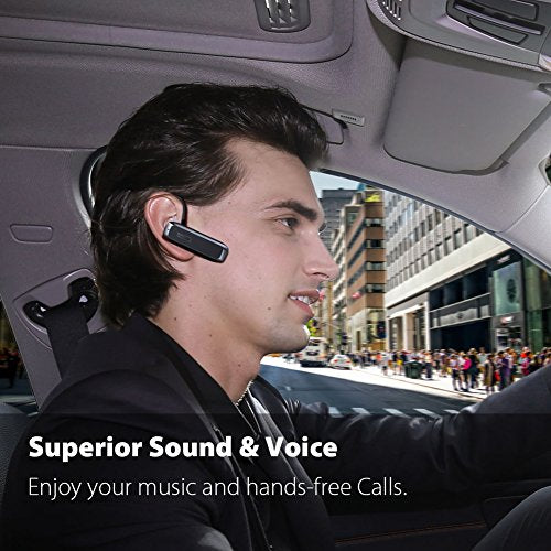 Marnana Bluetooth Headset, Hands-Free Wreless Bluetooth Earpiece with 18 Hours Playtime and Noise Cancelling Mic for iPhone Samsung Android Cell Phone Truck Driver - Black