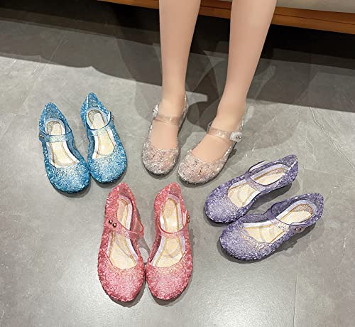 OMGard Jelly Shoes for Girls, Snow Queen Princess Birthday Sandals for Little Girls, Pink Toddler Glitter Sandals Size 1.5, Frozen Inspired Party Cosplay Costumes Dress Flats