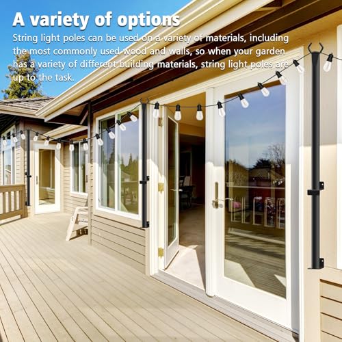 NUERPO 4 Pack String Light Poles,5Ft Metal Poles with Fork for Outdoor String Lights,Outdoor Light Poles with Fork,Poles/Post/Stand for Outside,Patio,Deck,Backyard,Garden Wedding,Party