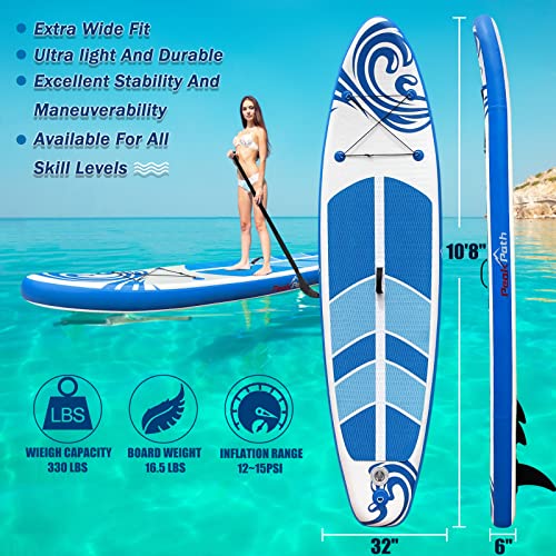 Peakpath Inflatable Stand Up Paddle Board (6''Thick) with Premium SUP Accessories&Bag,Bottom Fin for Paddling,Surf Control,Non-Slip Deck,Leash,Paddle and Two-way Hand Pump| Youth & Adult Standing Boat