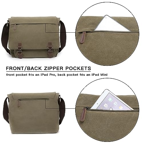 Dasein Large Vintage Canvas Messenger Shoulder Bag, Army Green, 15in Laptop Capacity