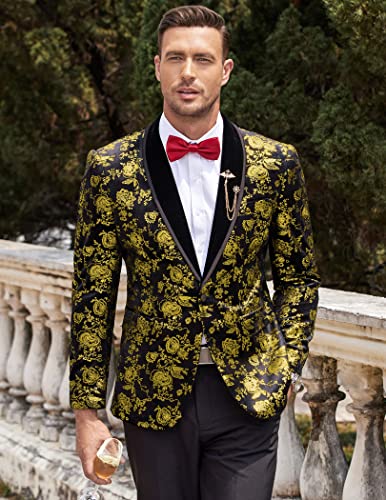 COOFANDY Mens Floral Tuxedo Jacket Velvet Blazer Jacket Dinner Prom Suit Regular Fit White