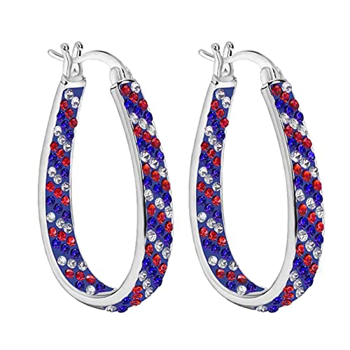 Crystal Hoop Earrings For Women Sparkly Earring Silver Plated White Red and Blue Earring Jewelry Gift