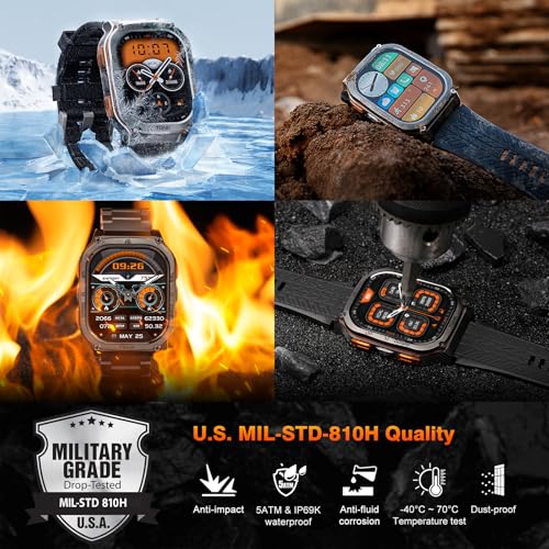 AMAZTIM Military Smart Watch with GPS, 6 Satellite Positioning/Compass, Stainless Steel Body, 50M Waterproof, 60 Days Extra-Long Battery, Answer/Make Call, 2" AMOLED Screen, Compatible for Android iOS