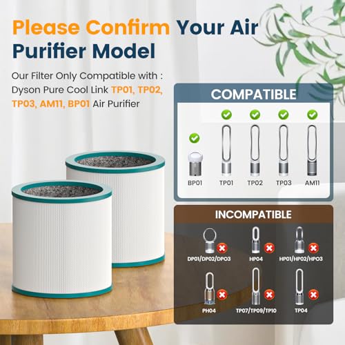 TP01 Air Purifier Filter Replacement for Dyson Tower Purifier Pure Cool Link TP02, TP03, AM11, BP01 Models, Compare to Part 968126-03