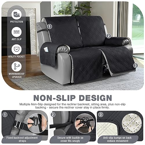 TAOCOCO 100% Waterproof Recliner Sofa Covers 3 Seater, Split Couch Covers for Reclining Couches for Kids Pets, Non Slip Reclining Couch Covers Furniture Protector with Straps(3 Seater, Navy Blue)