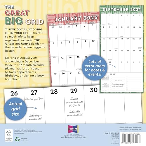 Great Big Grid 2025 Wall Planner, 17-Months Calendar Planner: August 2024 - December 2025, 12" x 12"