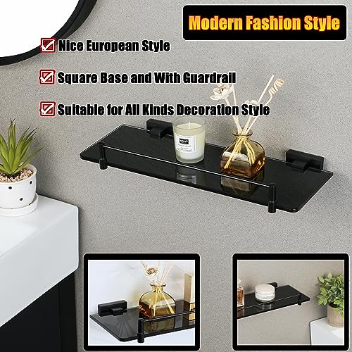 Alise Bathroom Shelves Glass Shelf with Guard Bar Wall Mount,Floating Shelves for Bathroom,SUS 304 Stainless Steel Tempered Glass Rack Holder Storage Organizer,GOY380X130-B Black