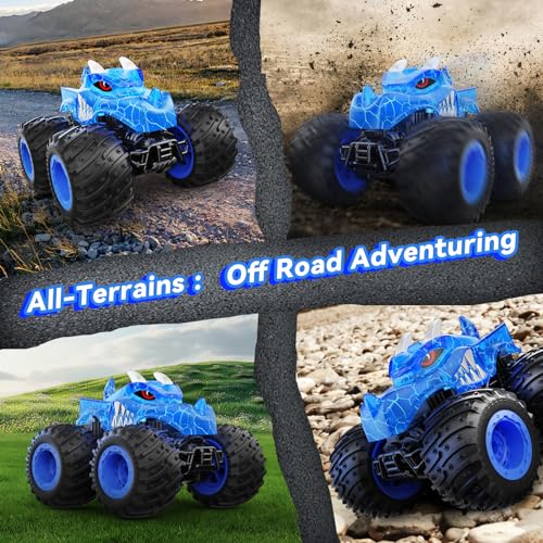 AUUGUU Remote Control Car, 2.4GHz Monster Trucks Toys with Light Spray, Brithday Gift for Kids 3 4 5 6 7 8, All Terrain RC Cars, Toddler Toys for Boys Girls 3+ Year Old